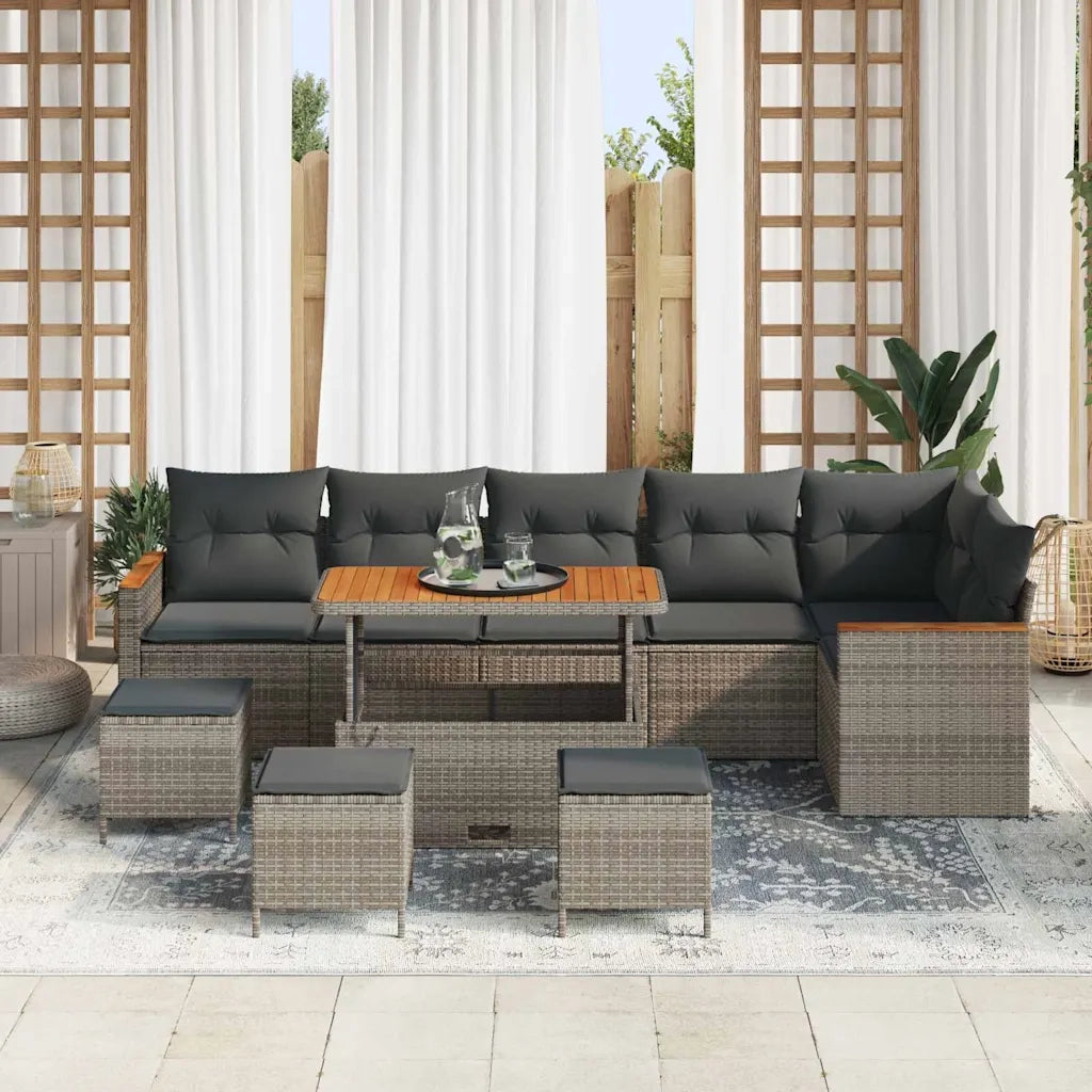 Set Divano da Giardino con cuscino 10 pcs Grigio Poly Rattan 3365023