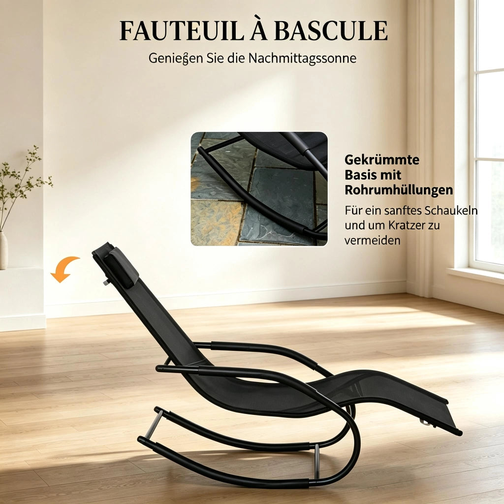 SEDIA A DONDOLO DA ESTERNO 62x150x84 cm Nera in Metallo Zincato e Textilene