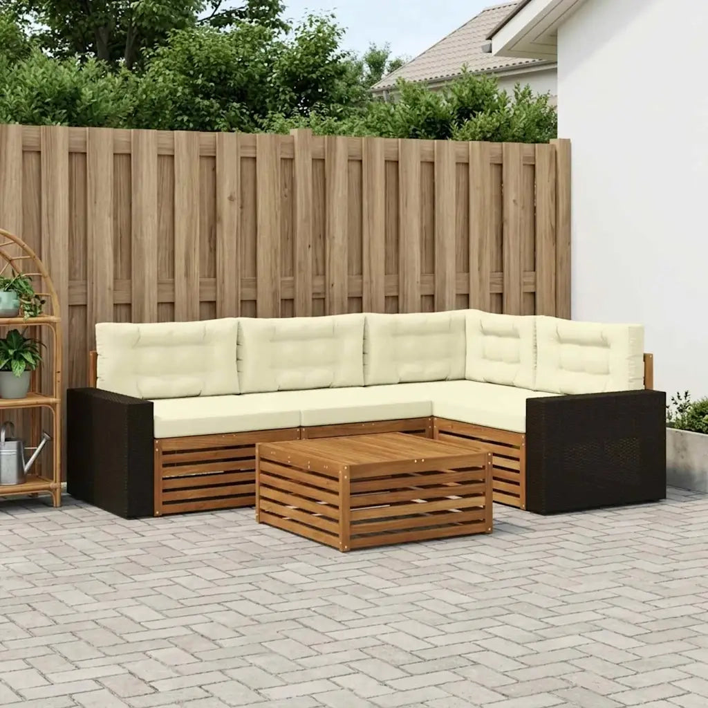 Set di divani da esterno 5 pcs Naturale e Crema 79 x 79 x 37 cm