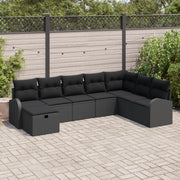 Set di divani da giardino 8 pezzi con cuscini neri in polyrattan