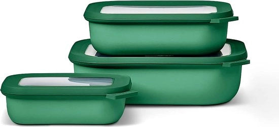 Set di contenitori rettangolari a 3 pezzi con coperchio - Adatto come contenitore di archiviazione, frigorifero, freezer e servizio per microonde - 500 ml, 1000 e 2000 ml - Verde vivace