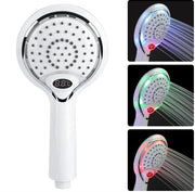 Spazzolino per doccia a tre colori LED con testata a getto, display digitale della temperatura, chiusura ABS a finitura cromata, alimentata da flusso d'acqua per la camera da bagno (bianco)