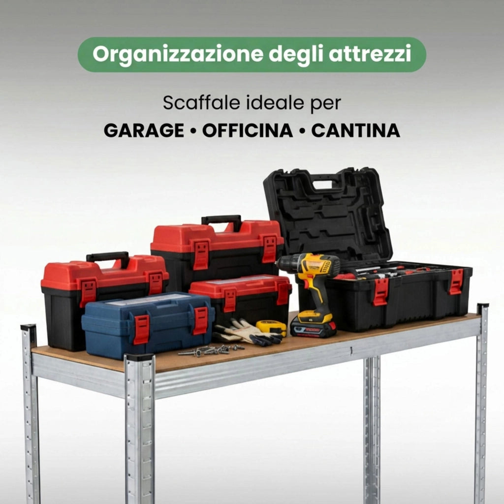 Scaffale portagomme da garage in metallo 3 ripiani Zincato argentato 120x40x180 cm