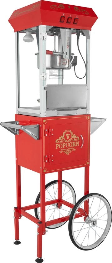 Macchina per Popcorn con Carrello, 850 W, 8 oz, 48 Portion, Rosso, 610 x 410 x 1395 mm / 24 x 16 x 55 inches
