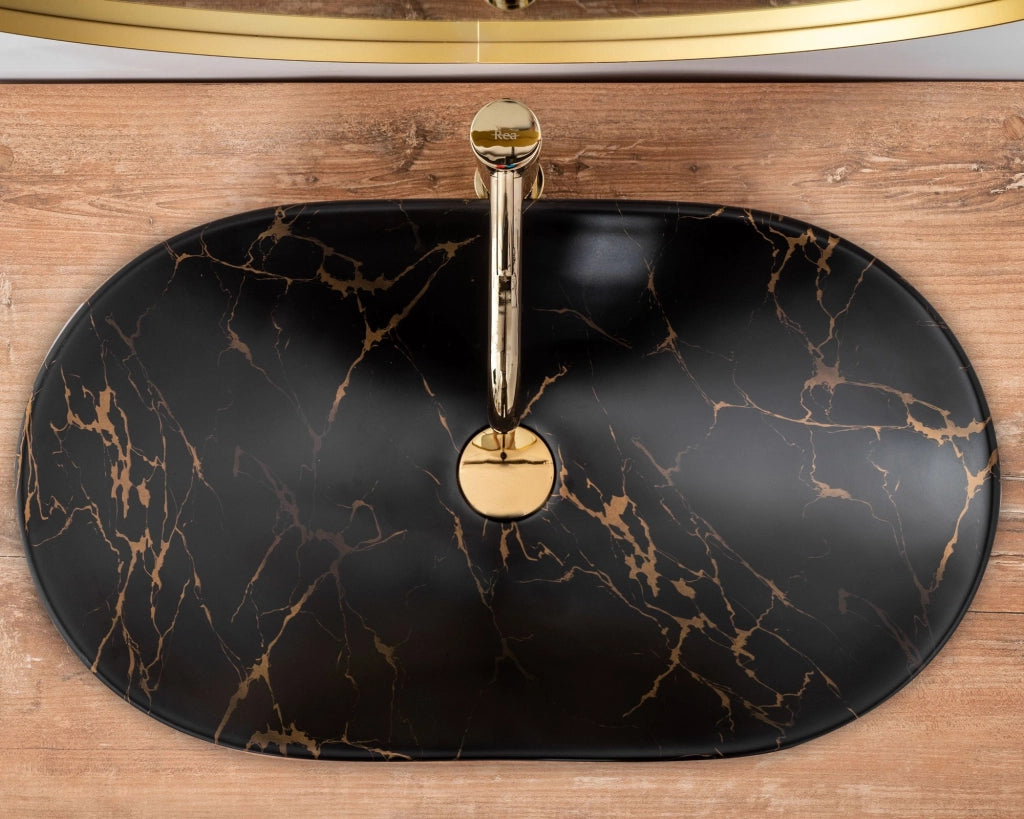 Lavabo Da Appoggio Rea Royal 60 Black Marble Mat