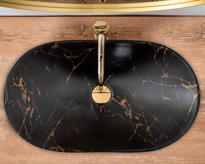 Lavabo Da Appoggio Rea Royal 60 Black Marble Mat