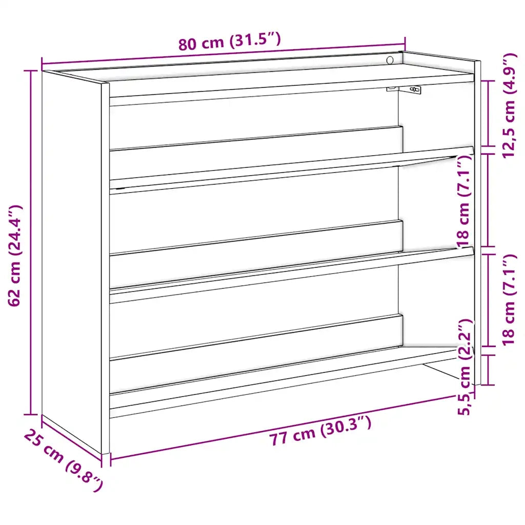 Scarpiera Nera 80x25x62 cm in Legno Multistrato