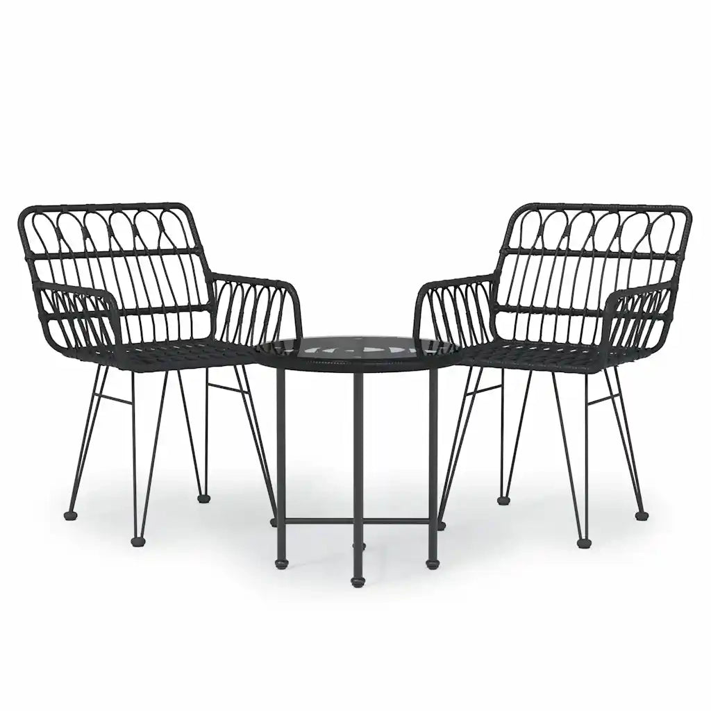 Set da Pranzo da Giardino 3 pz Nero in Polyrattan cod mxl 40045