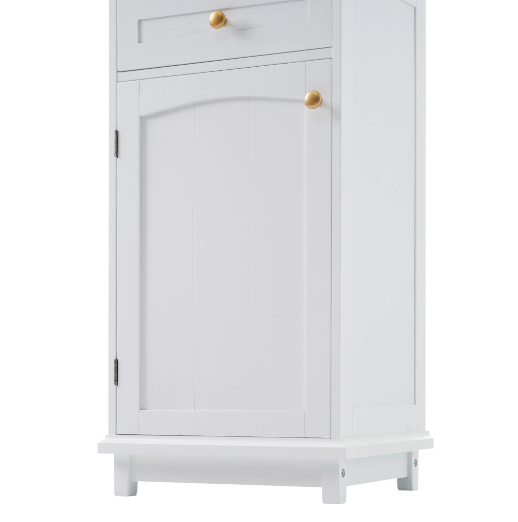 Armadio da bagno in MDF e vetro, 45 x 36 x 160 cm, bianco, con 2 cassetti e ripiani regolabili