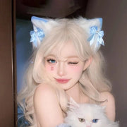 Clip per capelli artigianale con orecchie di animali, occhi di gatto, copricapo punk anime, accessori per costume da mascherata, copricapo per bambine, clip per capelli anime per festa - blu