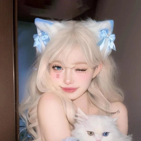 Clip per capelli artigianale con orecchie di animali, occhi di gatto, copricapo punk anime, accessori per costume da mascherata, copricapo per bambine, clip per capelli anime per festa - blu
