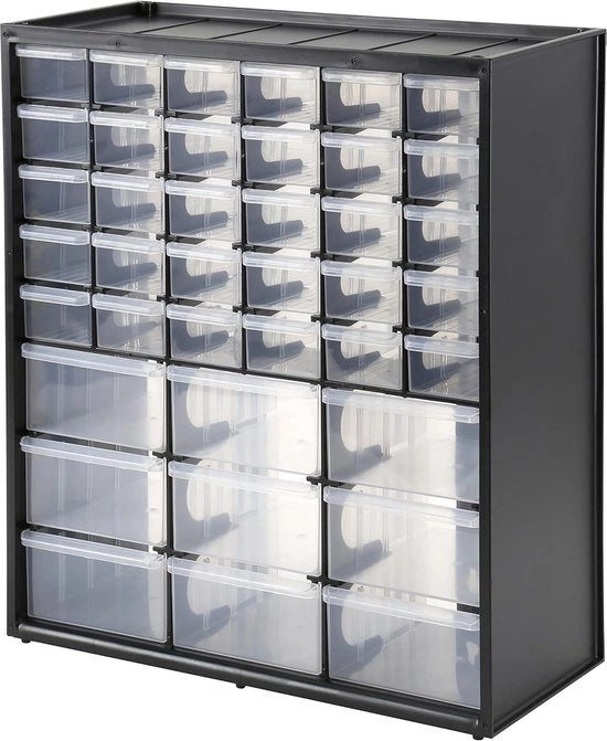 Scatola di archiviazione con 39 contenitori - Dimensioni 365 x 435 x 155 cm - Adatto per la fissazione al muro
