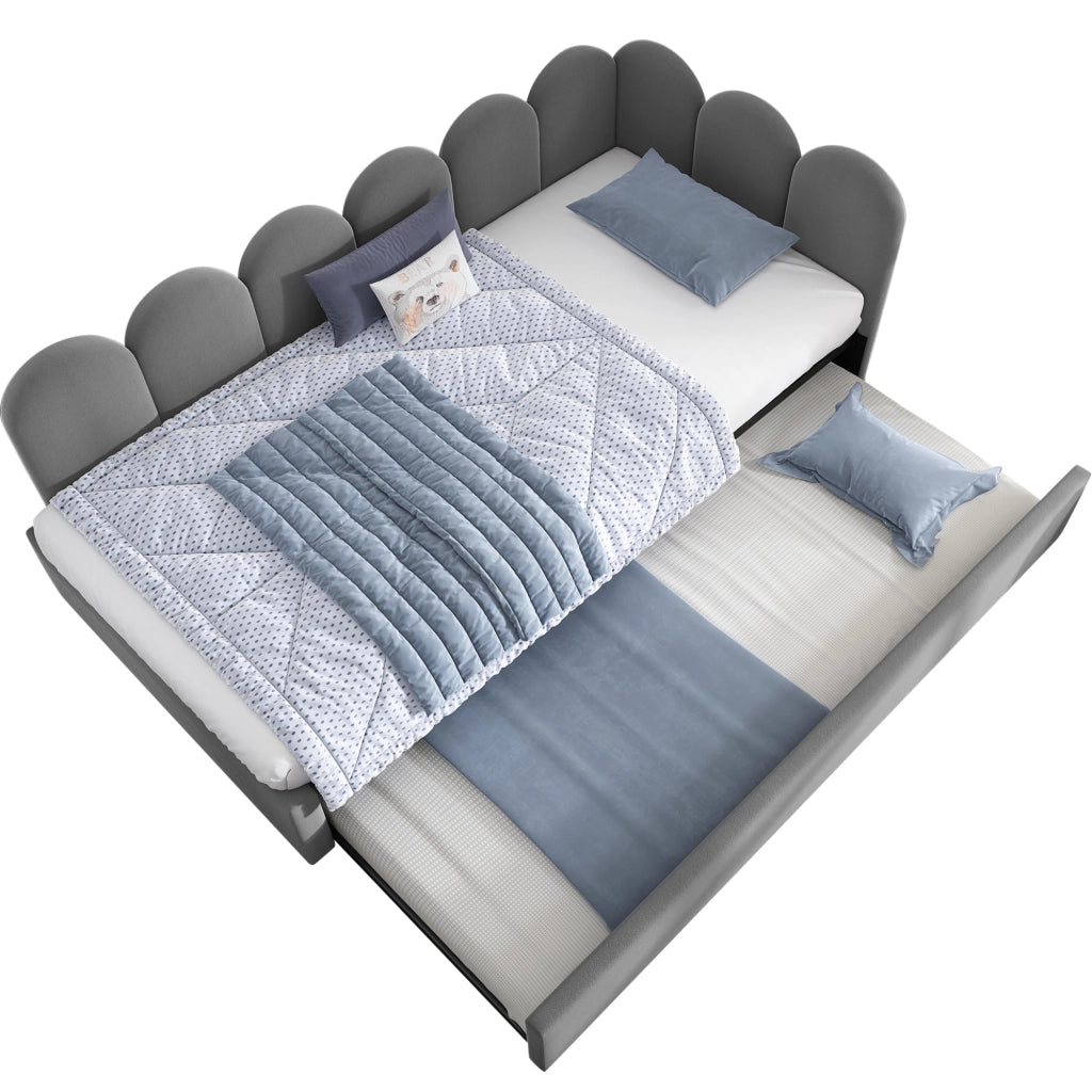 Letto Estraibile 90x200 cm e 90x190 cm; Letto Singolo - Imbottito in Velluto - Grigio