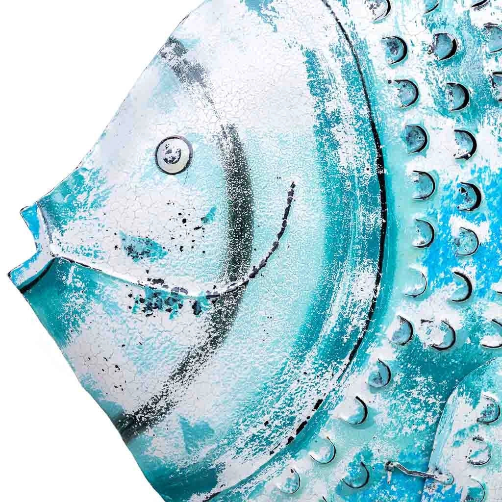 Pesce portacandela metallo invecchiato blu 107x15x83h cm