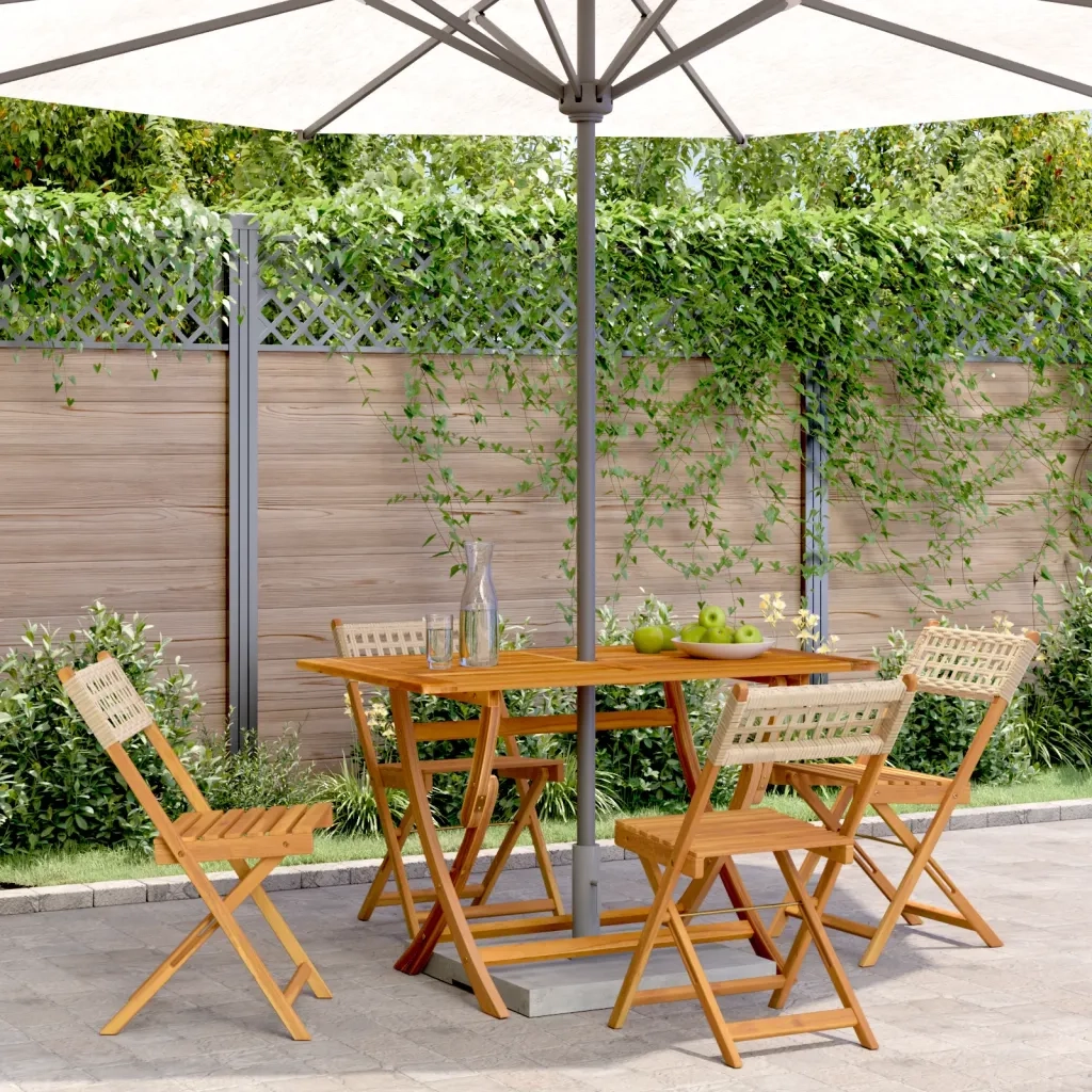 Sedie Giardino Pieghevoli 4 pz | Sedie da Esterno Beige Polyrattan e Legno Massello