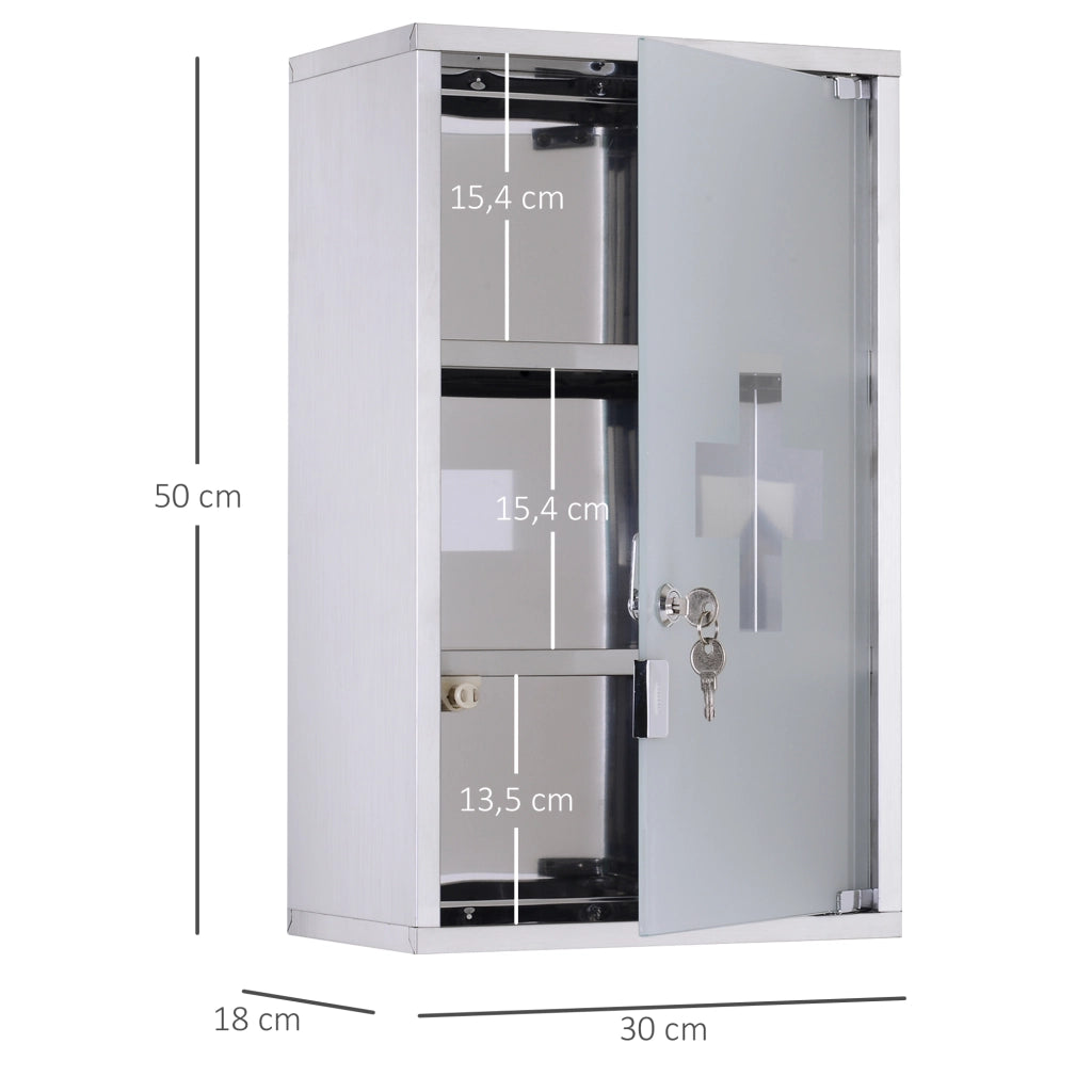 ARMADIETTO MEDICINALI con serratura 30x12x60 cm Acciaio argento