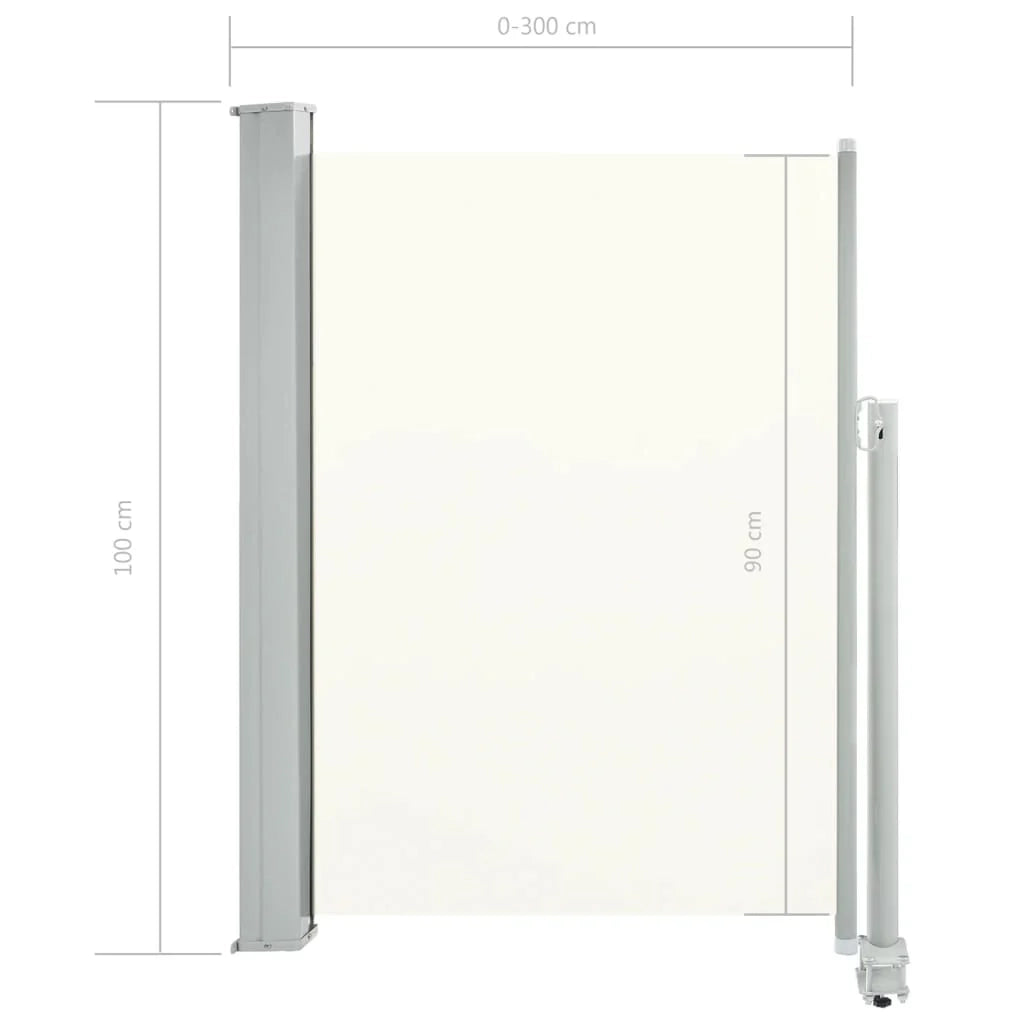 Tenda da sole laterale retrattile/schermo protettivo per patio giardino terrazza balcone 100 x 300 cm bianco sporco 02_0007177
