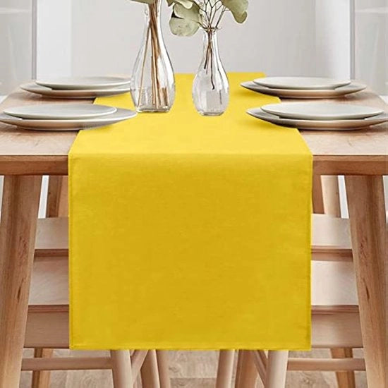 Tavolo da pranzo con finitura in lino, impermeabile, per soggiorno, party, vacanza, decorazione (giallo, 40 x 140 cm)