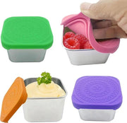 Contenitori per insalata 4 pezzi - 150 ml acciaio inossidabile - contenitori per erbe - contenitore per salse - coperchio - contenitori per snack da pileggiare - cucina - impermeabili - contenitori alimentari - adatto al forno a microonde - congelatore