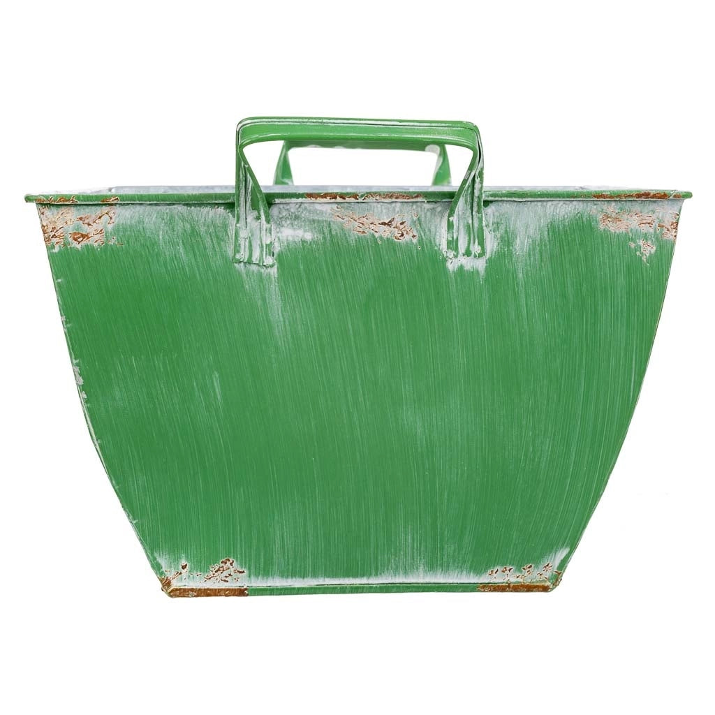 Fioriera in metallo verde 29,5/24x24x16,5/19h b:15,5x15,5
