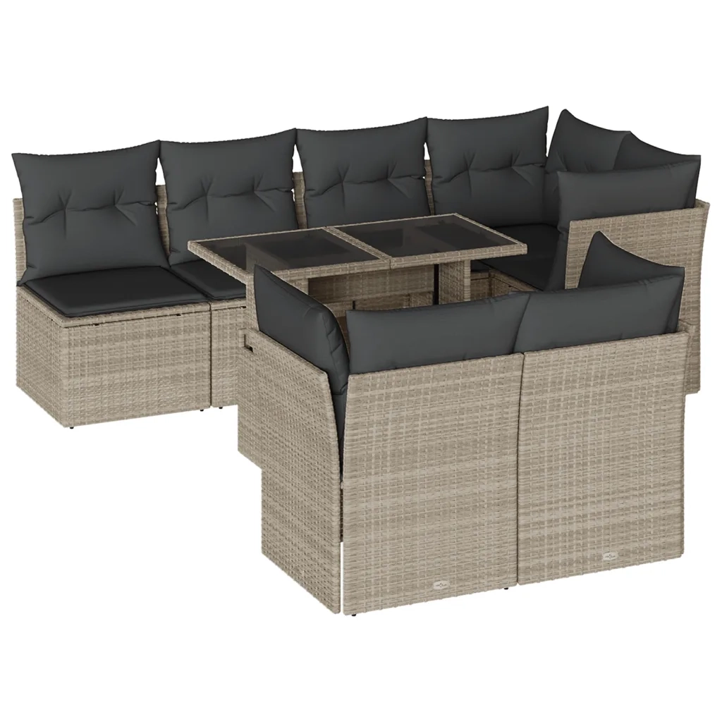 Set Divano da Giardino 8pz con Cuscini Grigio Chiaro Polyrattan