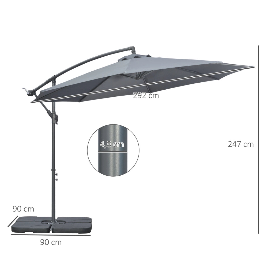 Ombrellone da Giardino ¨C zephmum ¨C Grigio, Poliestere, 292x292x247 cm