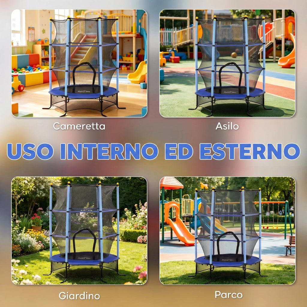 Trampolino da giardino ¨C zephmum ¨C Blu, ?160x190 cm, con rete di sicurezza