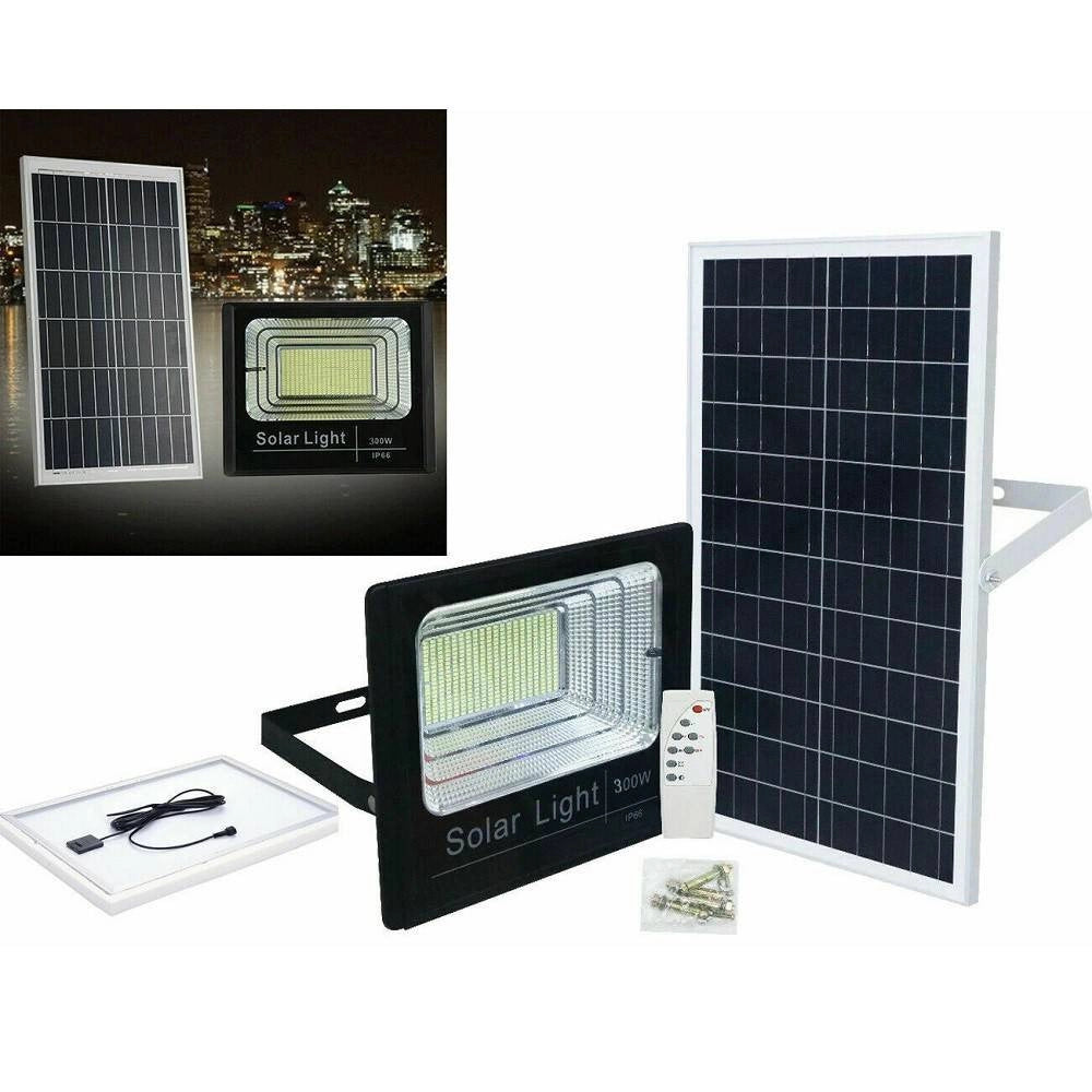 Trade Shop - Faro Led Con Pannello Solare Faretto Crepuscolare Per Esterno 300w + Telecomando -
