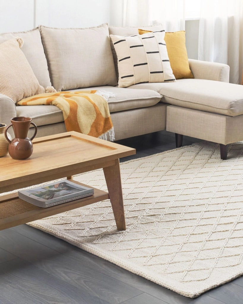 Tappeto tappetino Lana Bianco sporco con viscosa 160 x 230 cm Tappeto rettangolare intrecciato a mano