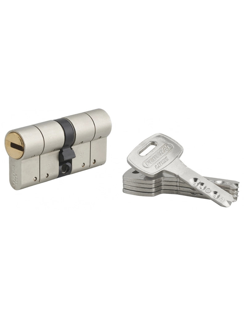 Cilindro europeo Federal S - 30X30mm  nichel, anti-sfilamento, anti-perforazione, 5 chiavi reversibili - THIRARD