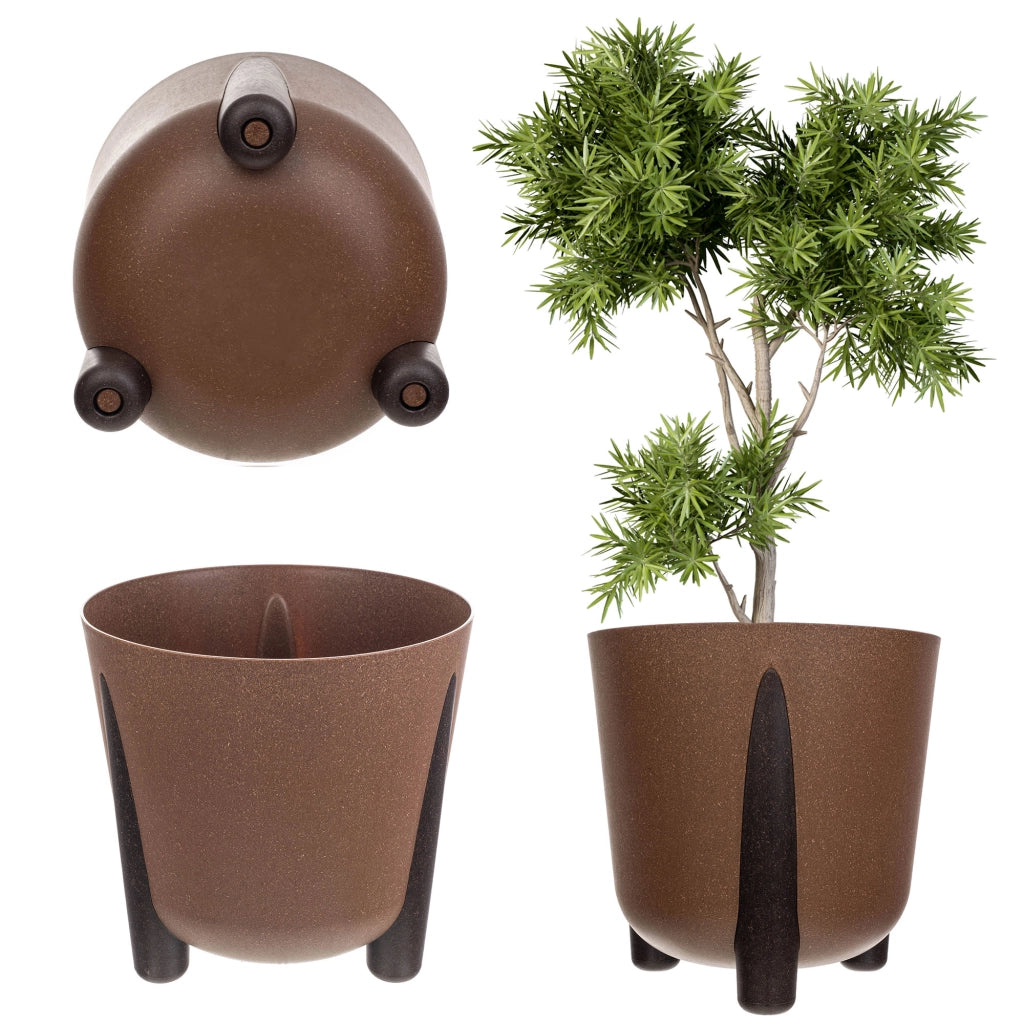 Vaso da fiori KADAX, coprivaso, con gambe, con inserto, moderno, marrone, 30 cm