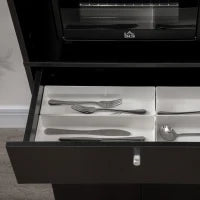 Credenza da Cucina in Legno per Microonde con Armadietti, Mensole e Cassetto, 90x40x120 cm, Nero