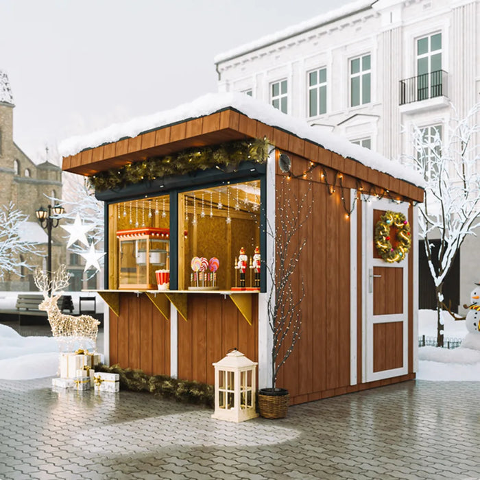 Chiosco esterno PREMIUM - 5,9mq - H240x248x305 cm - Costruzione pannello PREMIUM - Timbela M950-REDWOOD RED