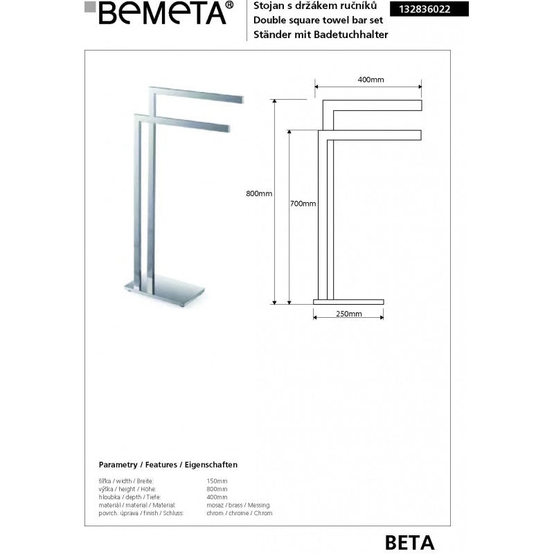 Portasciugamani a doppia barra in ottone cromato BETA 15 x 80 x 40cm