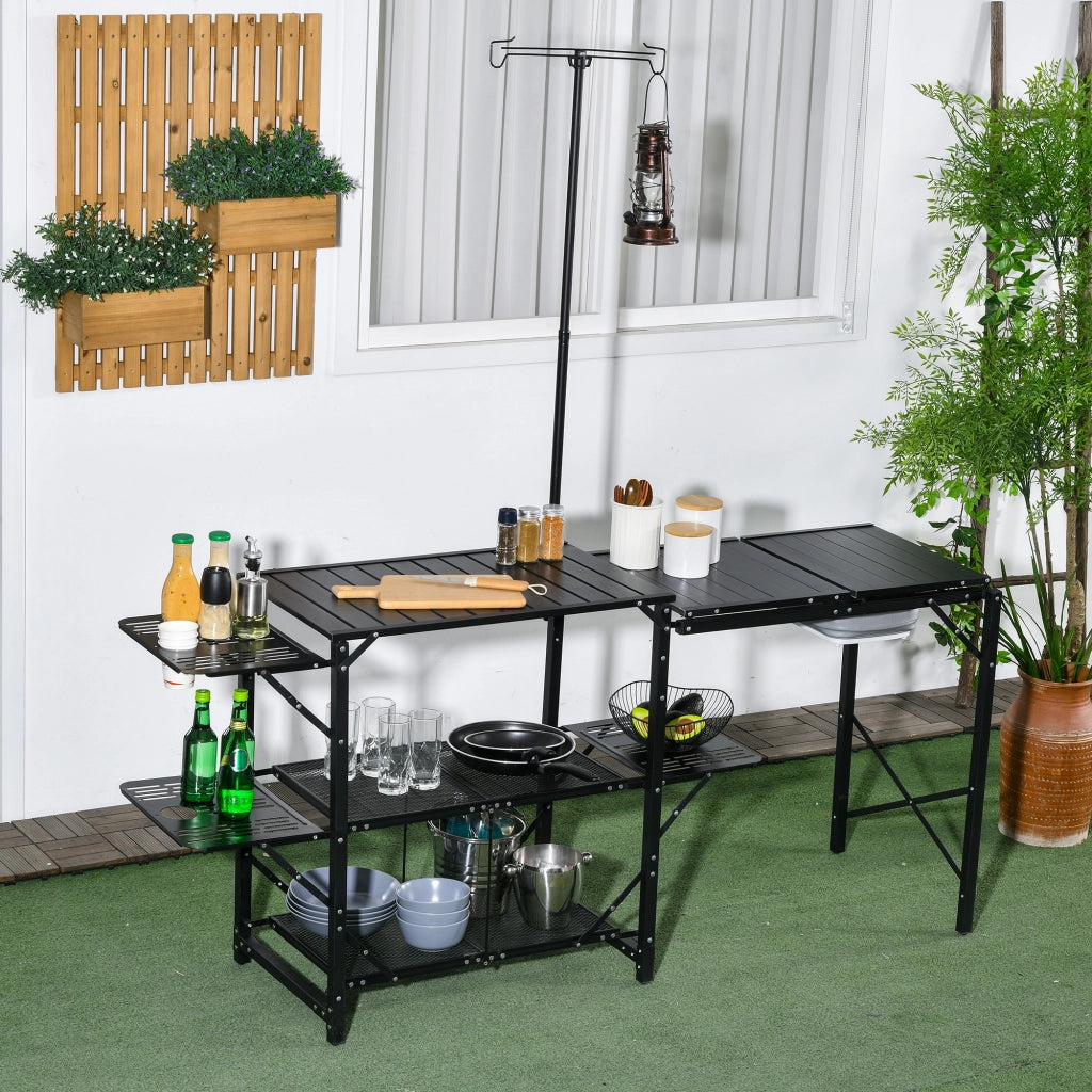 Tavolo da Picnic Pieghevole con Lavandino e Ripiani ¨C zephmum ¨C Grigio 173x52x80 cm
