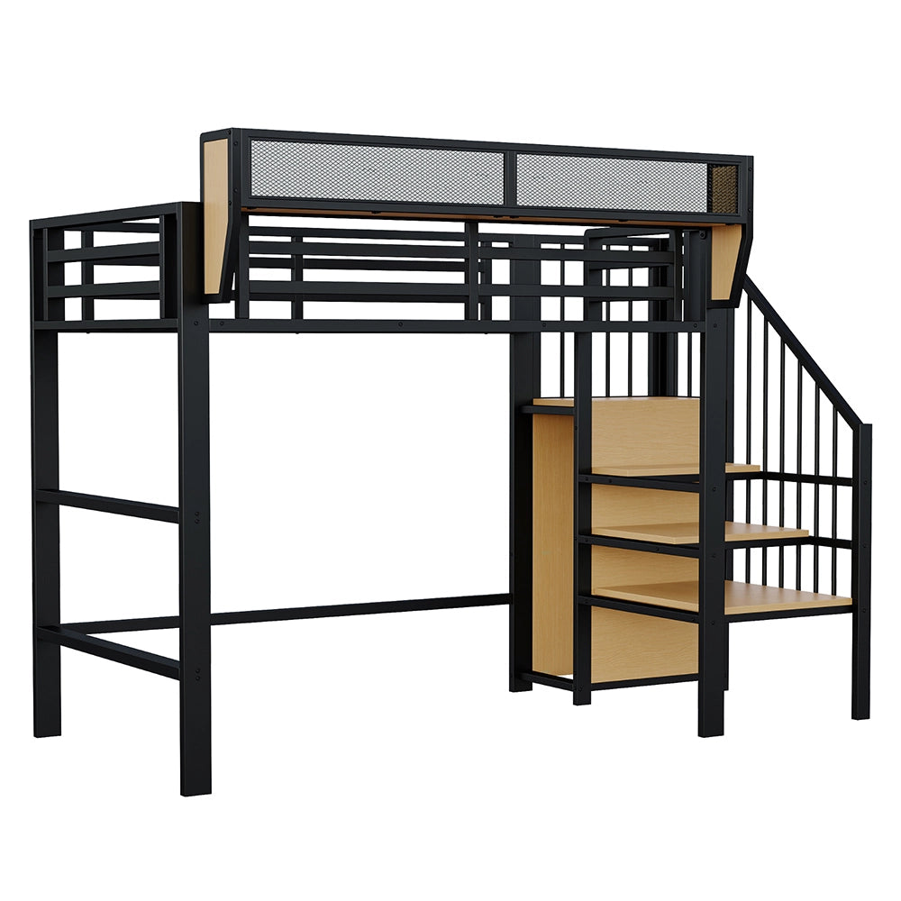 Letto a Castello 90x200 – Xylo – Metallo per Adulti/Bambini, Scala Sicurezza, Ripostiglio Flessibile, Nero