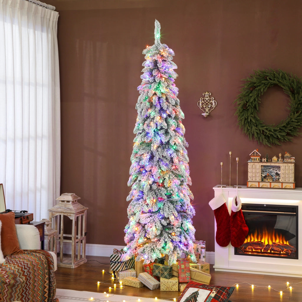 Albero di Natale Stretto 225 cm con Luci LED Bicolori 11 Modi Timer 800 Rami Verde ¨C zephmum ¨C Verde
