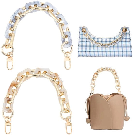 Borsa a catena 30,8 cm - Acrilico/Alleggerente - Borsa decorativa a muro - Cinturino portafoglio spesso - Chiusura a giroscopio - Imitazione marmo - Accessorio per borsa