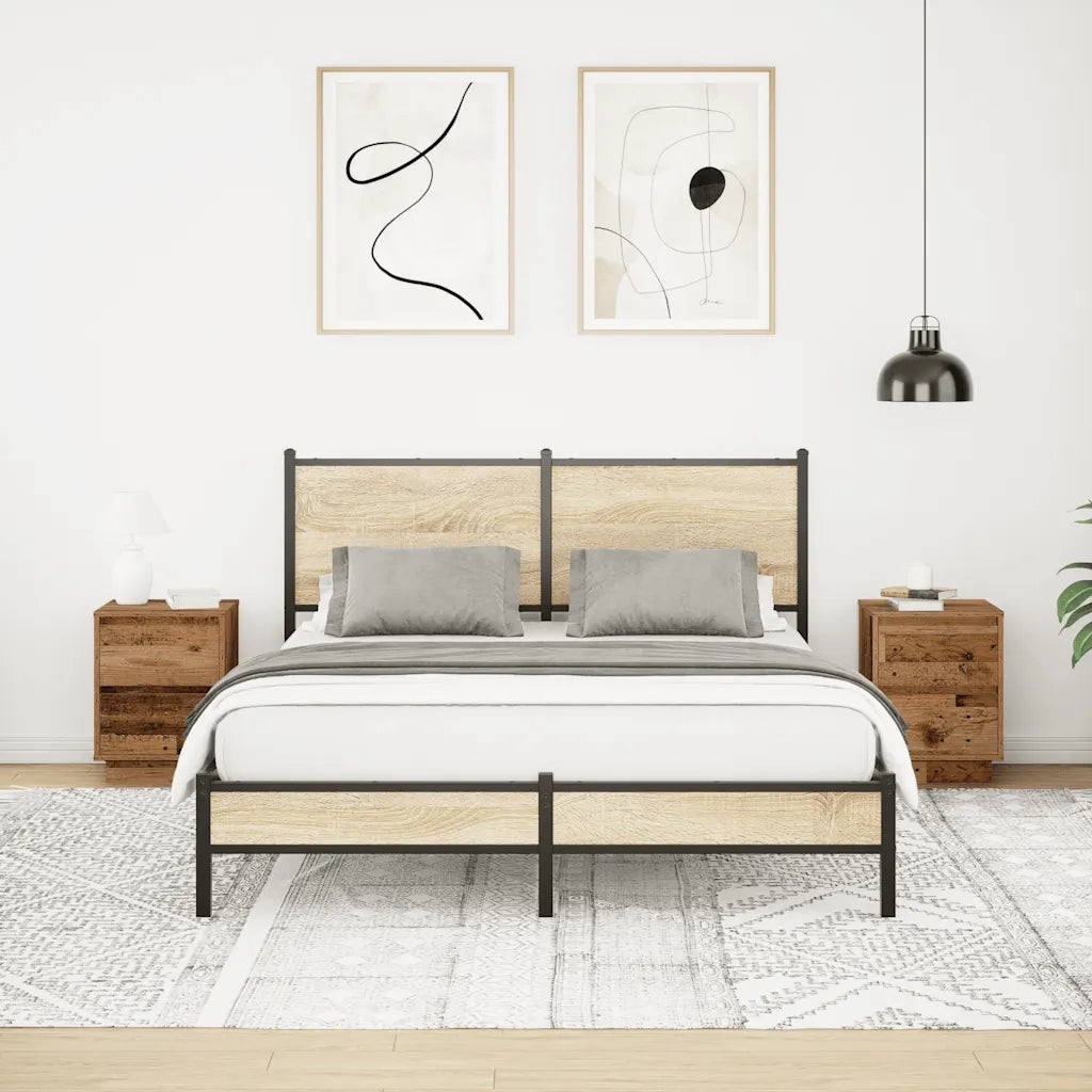 Set di 2 Comodini | Armadio da Notte | Mobiletto da notte con Luci a LED Legno Antico 38x34x50 cm