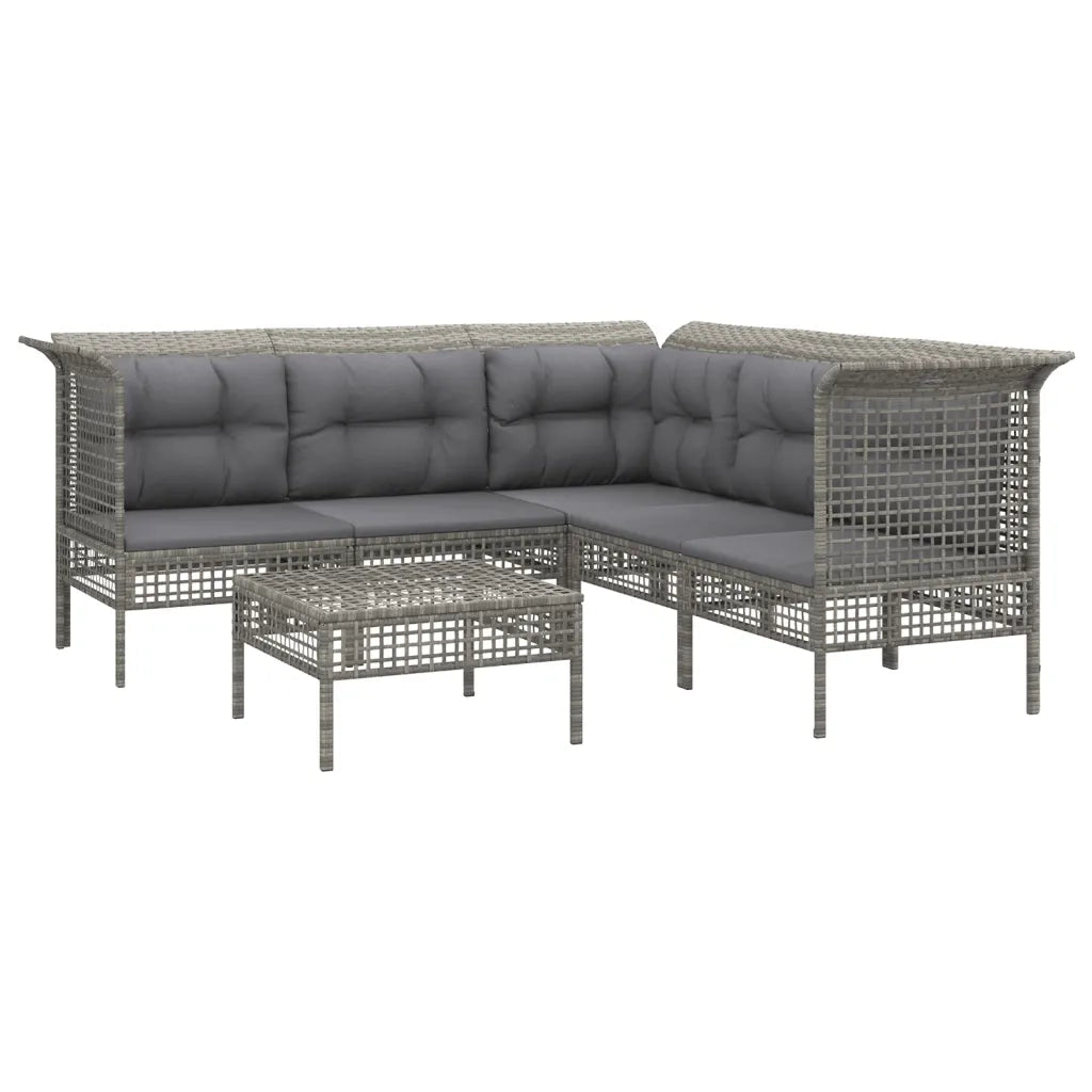 Set Divani da Giardino 6 pz con Cuscini in Polyrattan Grigiocod mxl 100653