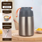 Contenitore termico per alimenti grigio, scatola di latta isolata in acciaio inossidabile, piatti caldi e bevande fredde, 650 ml