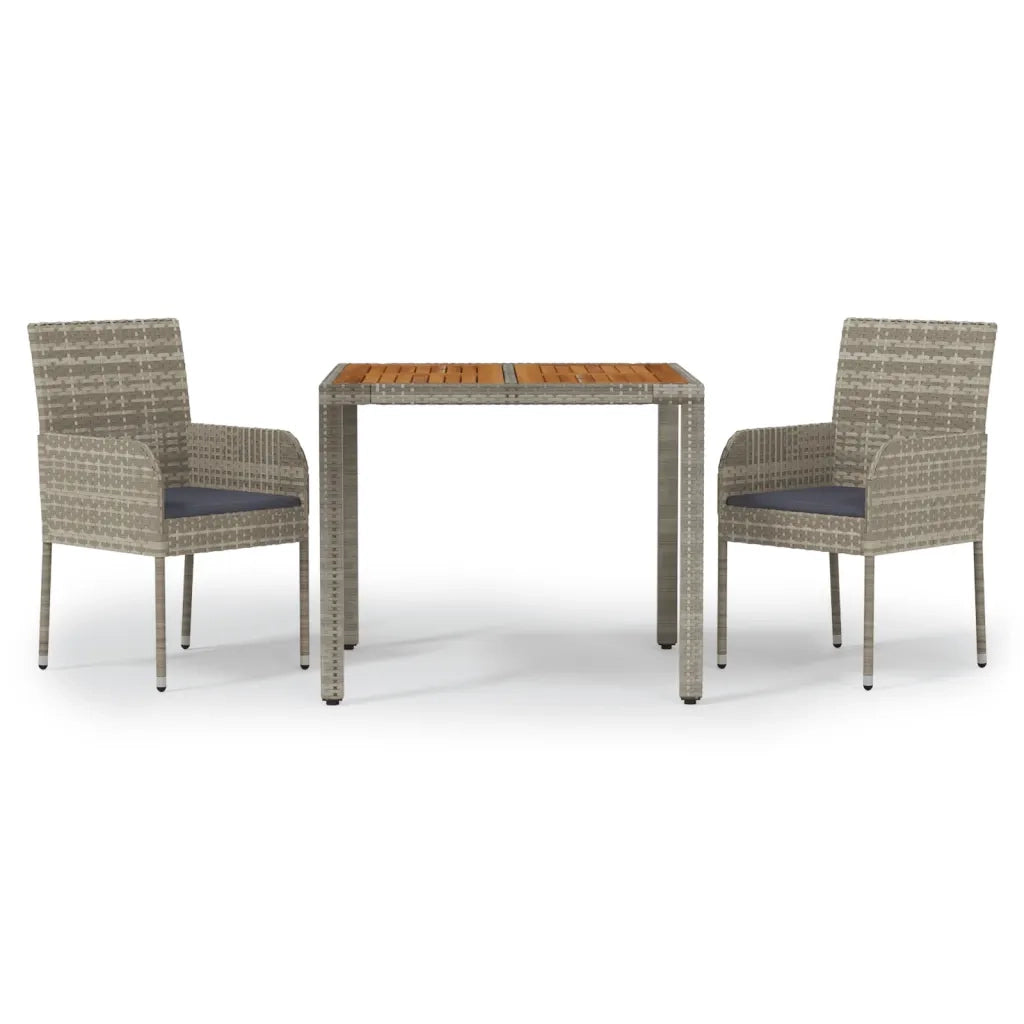 Set da Pranzo da Giardino 3 pz con Cuscini in Polyrattan Grigiocod mxl 76442