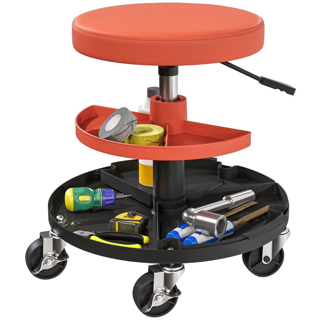 Sgabello da officina con rotelle, acciaio giallo, altezza regolabile 40-51 cm, 2 ripiani 38x38x51 cm, robusto per garage e bricolage