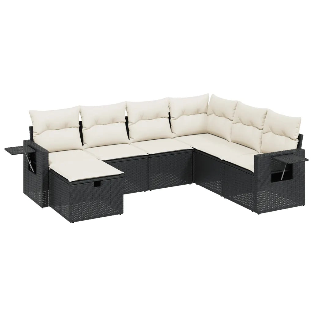 Set Divani da Giardino con Cuscini 7pz Nero Polyrattan
