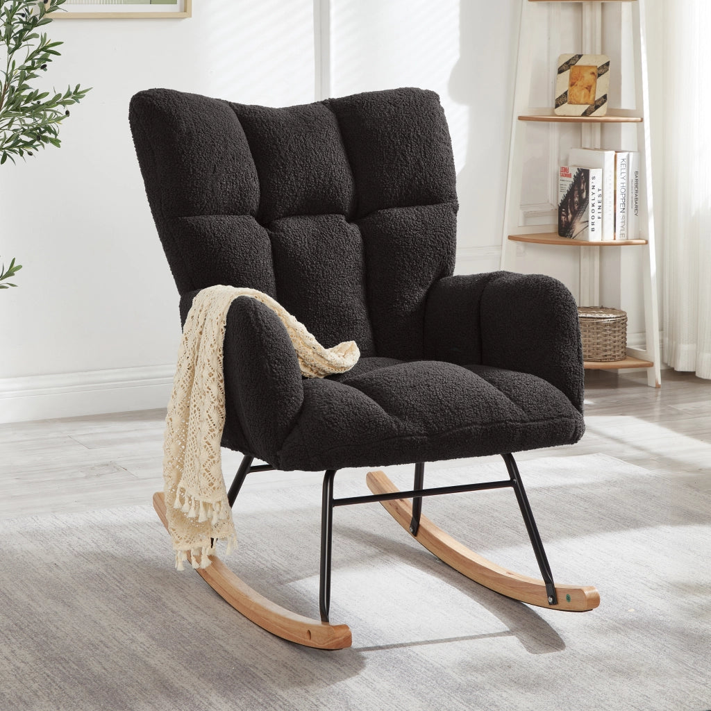 Poltrona a Dondolo ¨C MINIMAL ¨C Legno e Metallo, Design Scandinavo, 69x89x101 cm