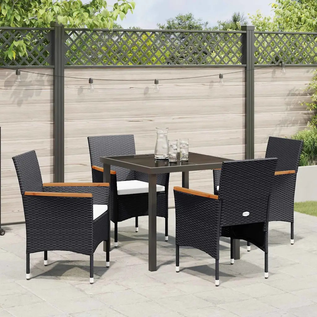 Set da Pranzo per Giardino con cuscino 5 pcs Nero polyrattan