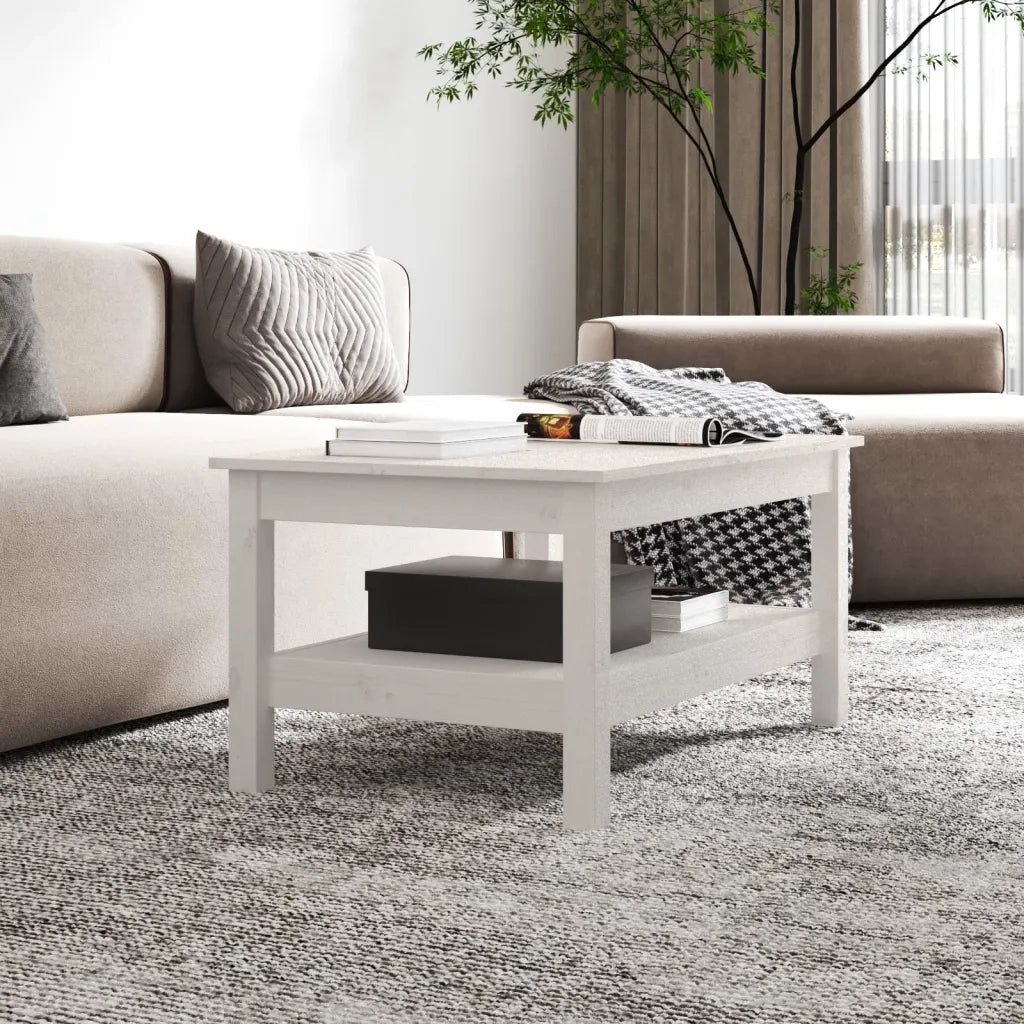 Tavolino da Salotto Bianco 80x50x40 cm Legno Massello di Pino 814285