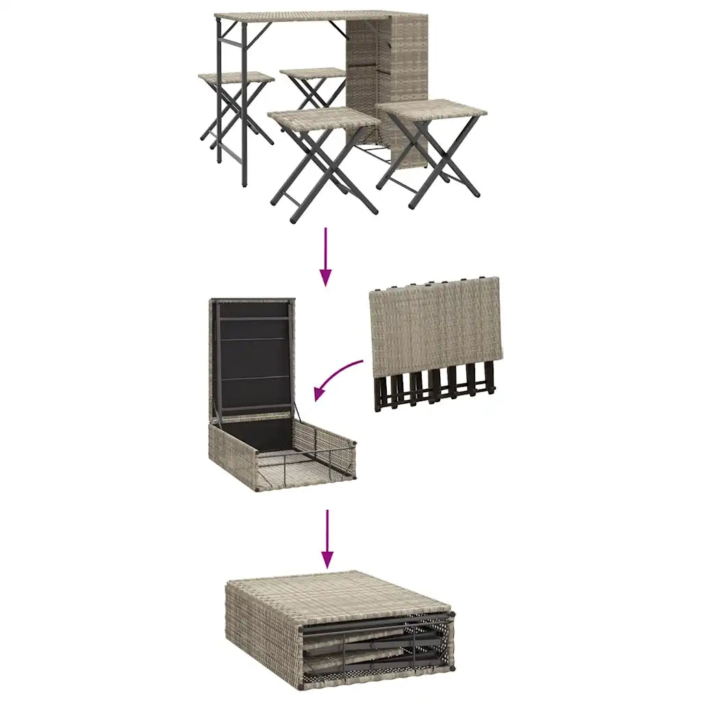 vidaXL Set Pranzo da Giardino Pieghevole 5 pz Grigio Chiaro Polyrattan