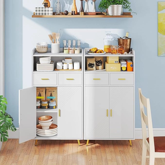 Mobiletto Bagno Salvaspazio 60 x 30 x 113 cm, Credenza Soggiorno con Ante, 2 Cassetti e Ripiano Regolabile, Armadietto da Cucina per Sala da Pranzo e Lavanderia (Bianco)