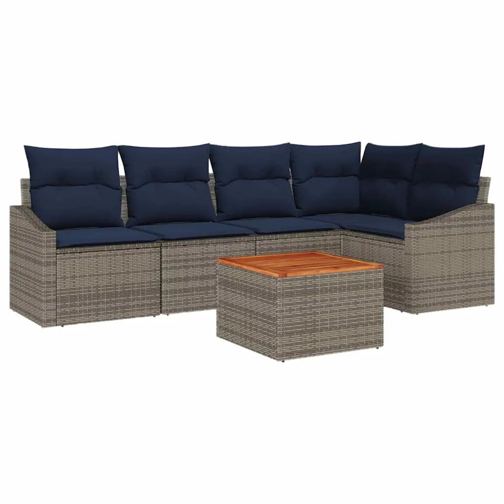 Set Divano da Giardino 6 pcs Grigio e Blu Navy polyrattan